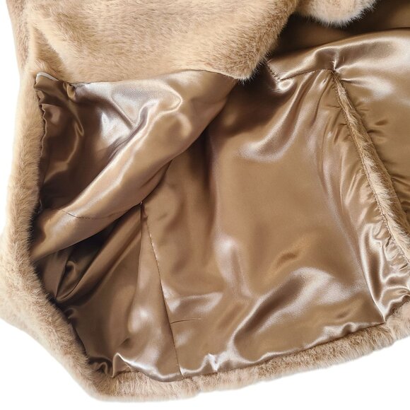 DKNY Women's Faux Fur Coat Camel Size XXL Beige Long Sleeve Button Up - Picture 9 of 16